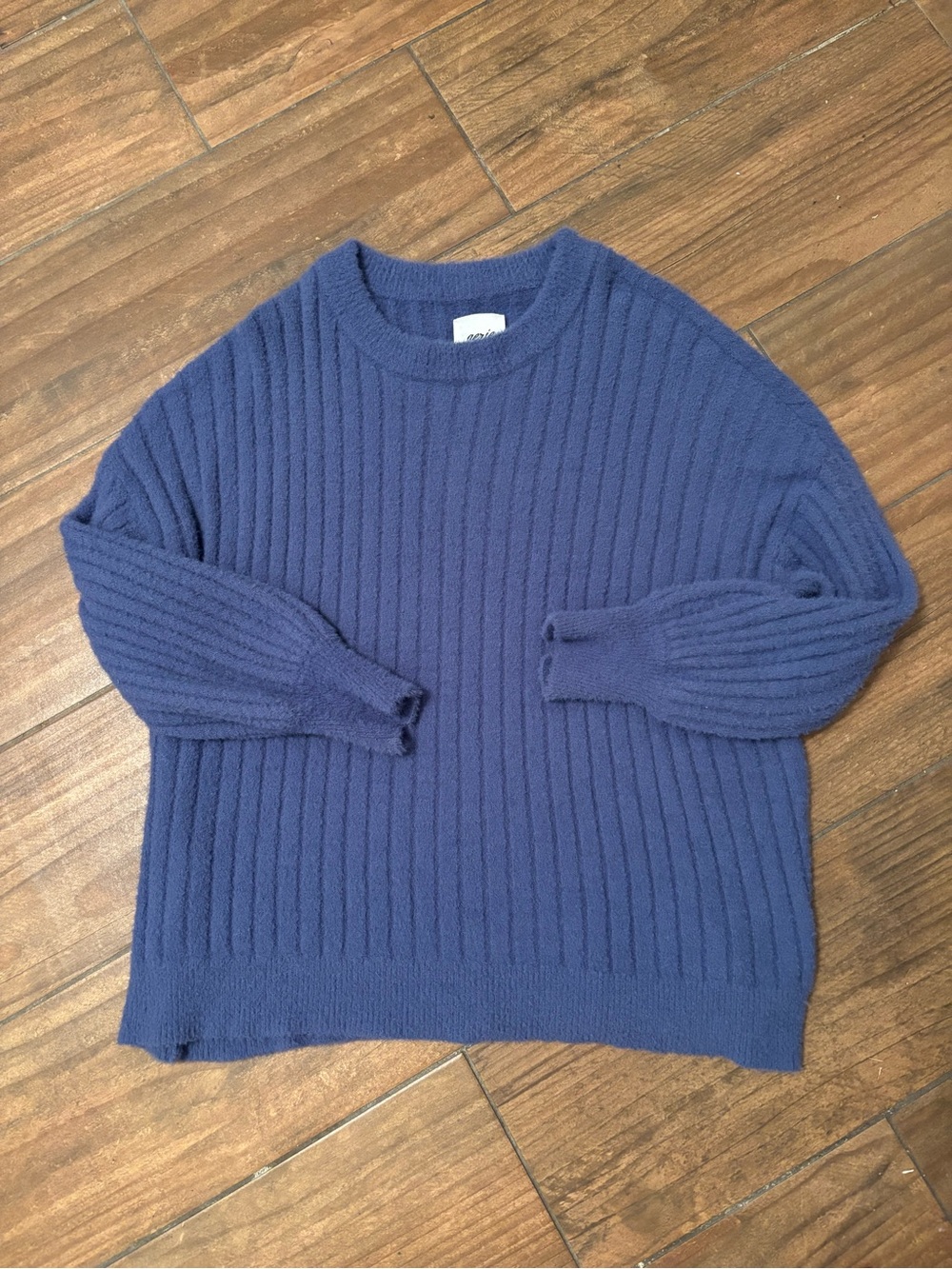 Aerie Oversized Ribbed Crewneck Sweater in Navy Blue